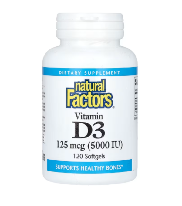 Natural Factors, Vitamin D3, 125 mcg (5,000 IU), 120 Softgels
