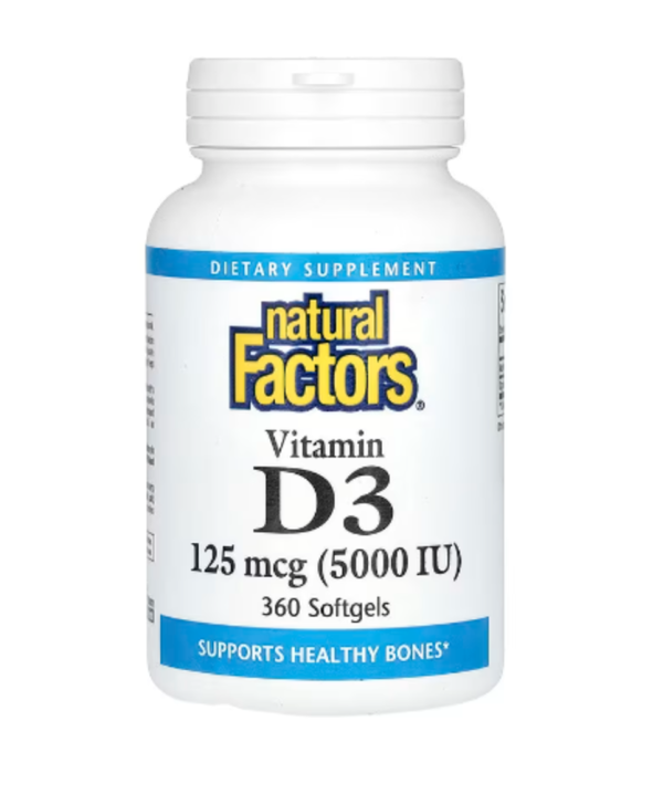 Natural Factors, Vitamin D3, 125 mcg (5,000 IU), 360 Softgels