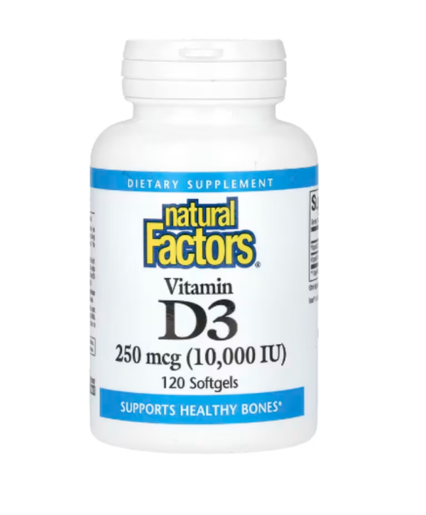 Natural Factors, Vitamin D3, 250 mcg (10,000 IU), 120 Softgels