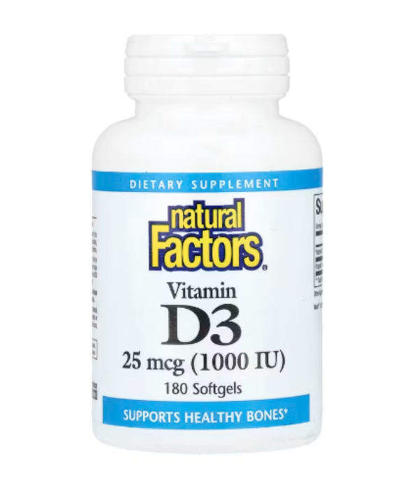 Natural Factors, Vitamin D3, 25 mcg (1,000 IU), 180 Softgels