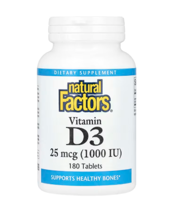 Natural Factors, Vitamin D3, 25 mcg (1,000 IU), 180 Tablets