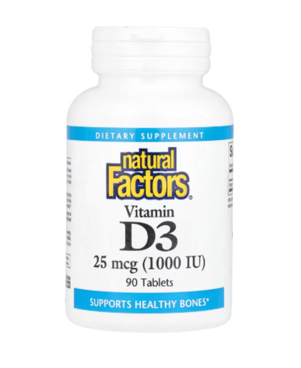 Natural Factors, Vitamin D3, 25 mcg (1,000 IU), 90 Tablets