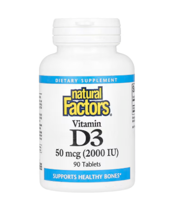 Natural Factors, Vitamin D3, 50 mcg (2,000 IU), 90 Tablets