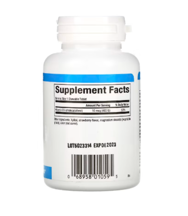 Natural Factors, Vitamin D3 for Kids, Strawberry, 10 mcg (400 IU), 100 Chewable Tablets