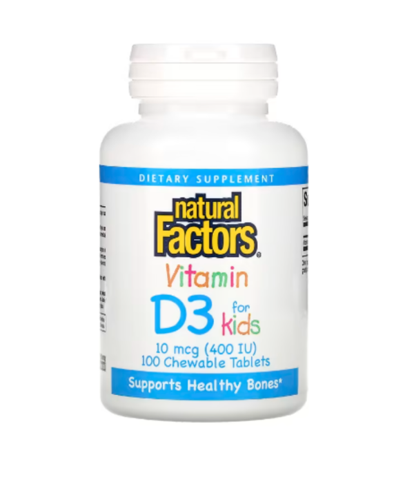 Natural Factors, Vitamin D3 for Kids, Strawberry, 10 mcg (400 IU), 100 Chewable Tablets