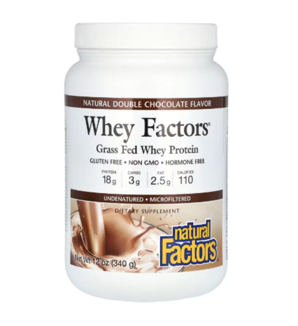 Natural Factors, Whey Factors®, Grass Fed Whey Protein, Natural Double Chocolate, 12 oz (340 g)