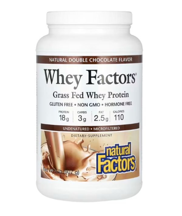 Natural Factors, Whey Factors, Grass Fed Whey Protein, Natural Double Chocolate, 2 lb (907 g)