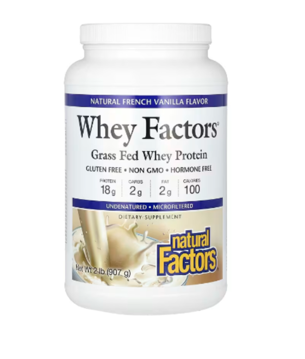 Natural Factors, Whey Factors, Grass Fed Whey Protein, Natural French Vanilla, 2 lb (907 g)