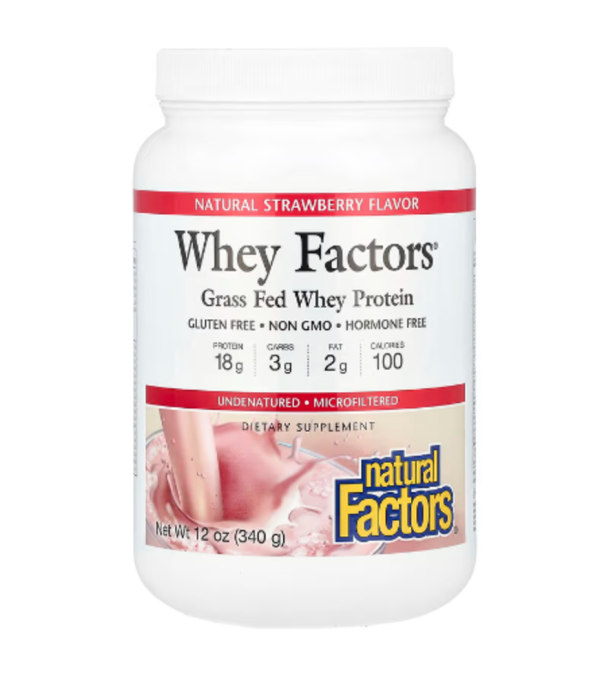 Natural Factors, Whey Factors, Grass Fed Whey Protein, Natural Strawberry, 12 oz (340 g)