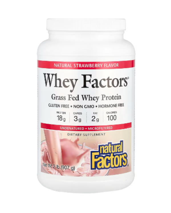 Natural Factors, Whey Factors, Grass Fed Whey Protein, Natural Strawberry, 2 lb (907 g)