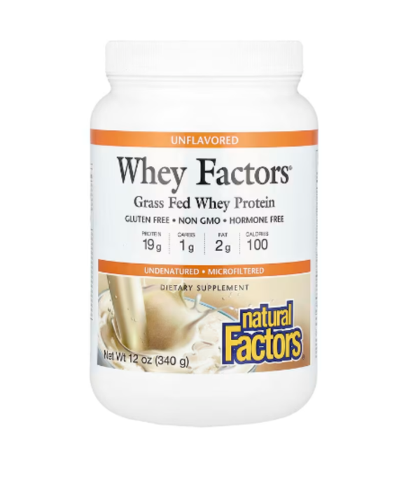 Natural Factors, Whey Factors, Grass Fed Whey Protein, Unflavored, 12 oz (340 g)