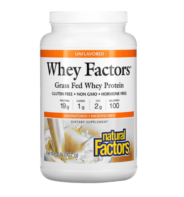 Natural Factors, Whey Factors, Grass Fed Whey Protein, Unflavored, 2 lb (907 g)