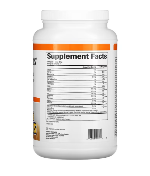 Natural Factors, Whey Factors, Grass Fed Whey Protein, Unflavored, 2 lb (907 g)