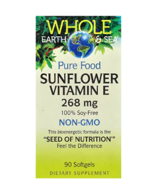 Natural Factors, Whole Earth & Sea®, Pure Food, Sunflower Vitamin E, 268 mg, 90 Softgels