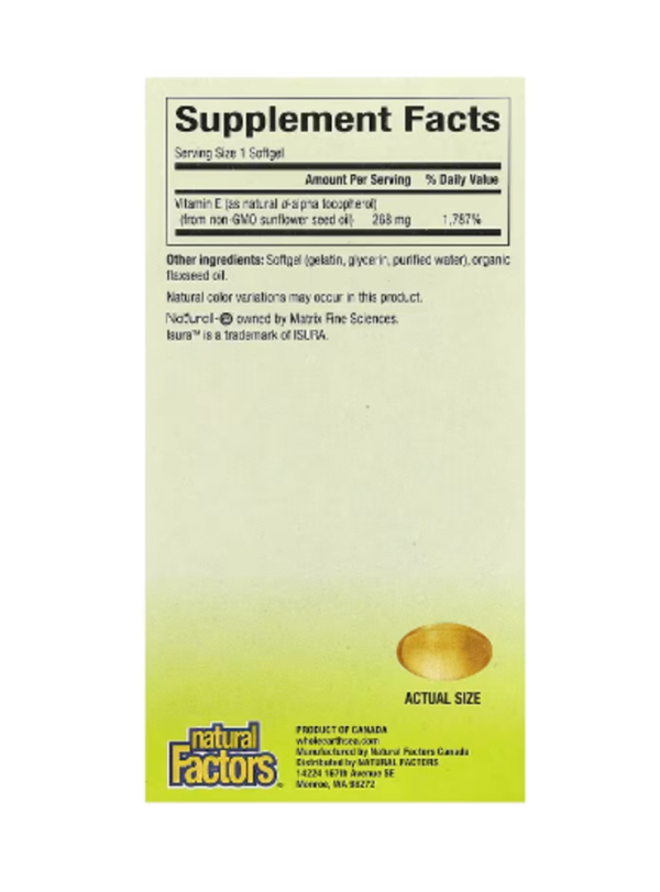 Natural Factors, Whole Earth & Sea®, Pure Food, Sunflower Vitamin E, 268 mg, 90 Softgels
