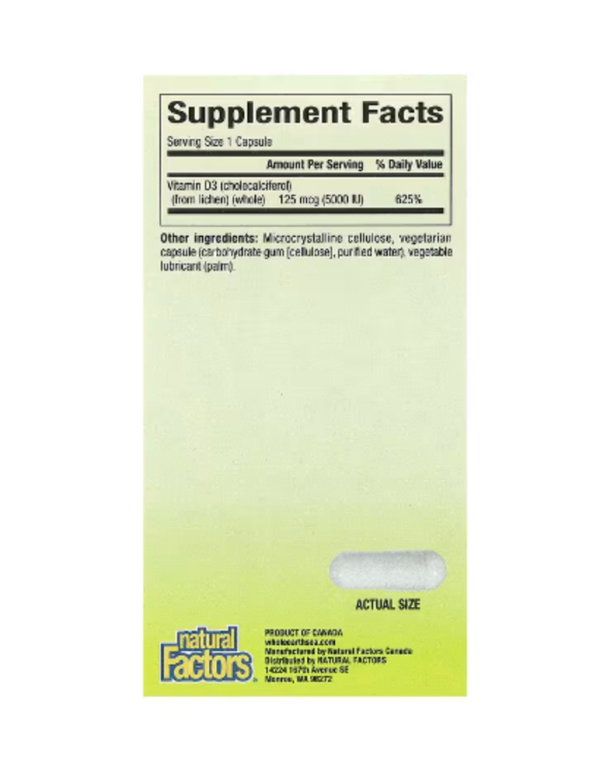 Natural Factors, Whole Earth & Sea®, Vegan Bioenhanced Vitamin D3, 125 mcg (5,000 IU), 60 Vegetarian Capsules