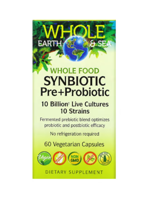 Natural Factors, Whole Earth & Sea, Whole Food Synbiotic Pre+Probiotic, 10 Billion, 60 Vegetarian Capsules