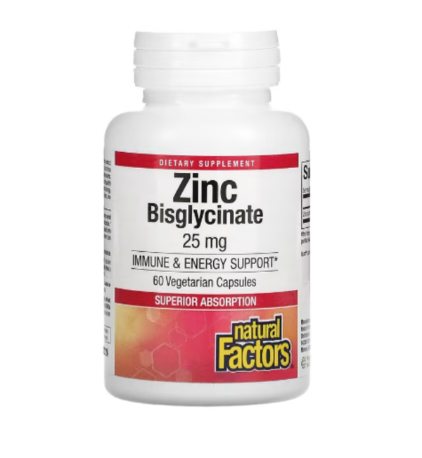 Natural Factors, Zinc Bisglycinate, 25 mg , 60 Vegetarian Capsules