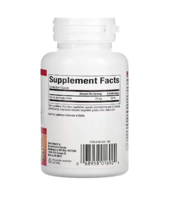 Natural Factors, Zinc Bisglycinate, 25 mg , 60 Vegetarian Capsules