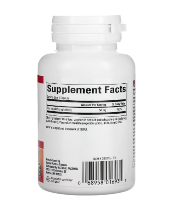 Natural Factors, Zinc Bisglycinate, 50 mg, 60 Vegetarian Capsules