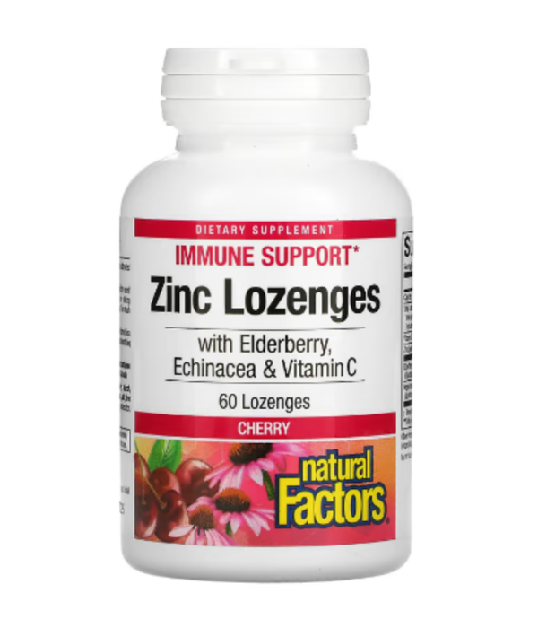 Natural Factors, Zinc Lonzenges, With Elderberry, Echinacea & Vitamin C, Cherry, 60 Lozenges