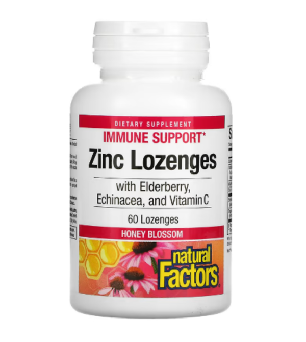 Natural Factors, Zinc Lonzenges, With Elderberry, Echinacea & Vitamin C, Honey Blossom, 60 Lozenges