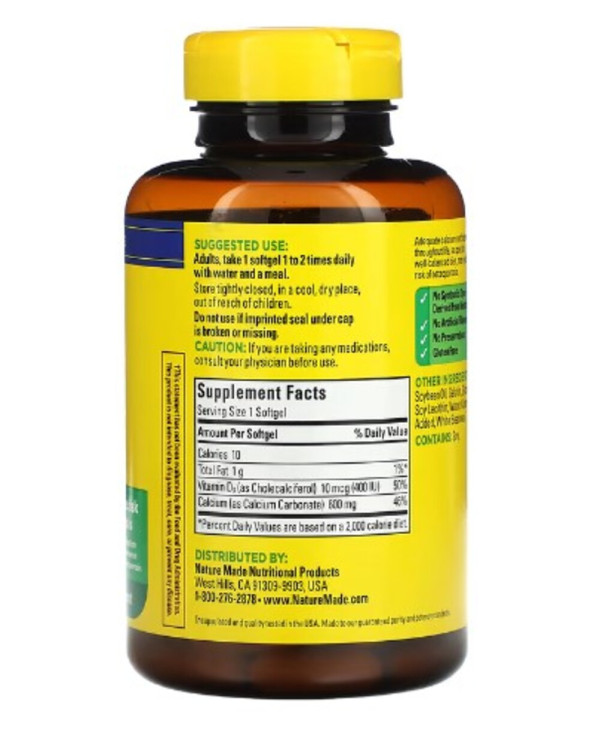 Nature Made, Calcium with Vitamin D3, 600 mg, 100 Softgels