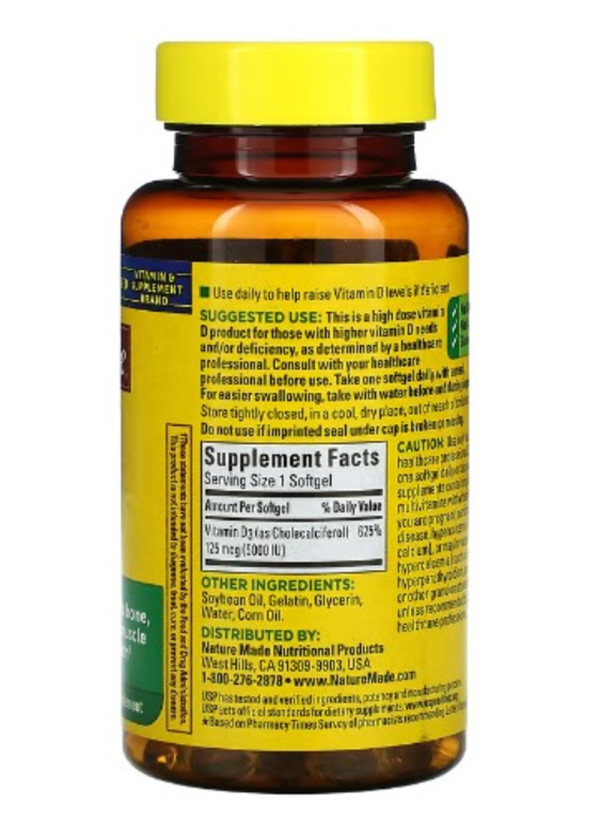 Nature Made, D3, Extra Strength, 125 mcg (5,000 IU), 90 Softgels