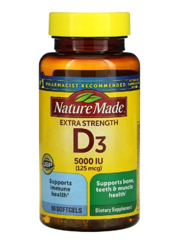 Nature Made, D3, Extra Strength, 125 mcg (5,000 IU), 90 Softgels
