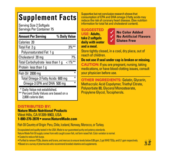 Nature Made, Fish Oil, Burp-Less, 1,000 mg, 150 Softgels