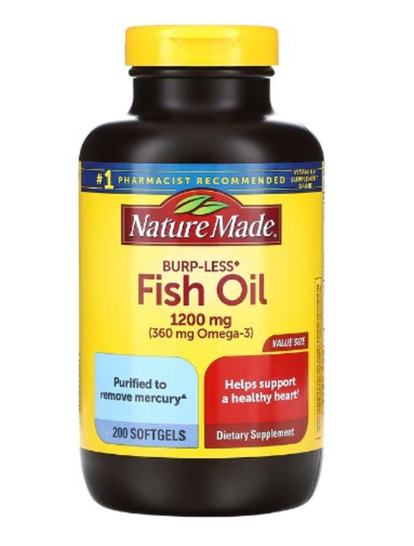 Nature Made, Fish Oil, Burp-Less, 1200 mg, 200 Liquid Softgels