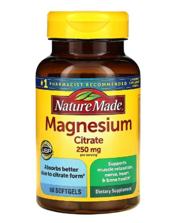 Nature Made, Magnesium Citrate, 250 mg, 60 Softgels (125 mg per Softgel)