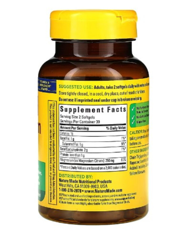 Nature Made, Magnesium Citrate, 250 mg, 60 Softgels (125 mg per Softgel)