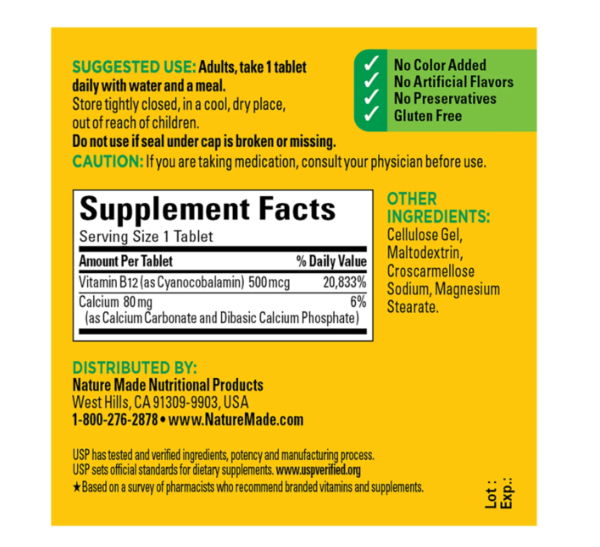 Nature Made Vitamin B-12 --500 mcg - 100 Tablets