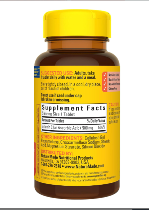 Nature Made, Vitamin C, 500 mg, 100 Caplets