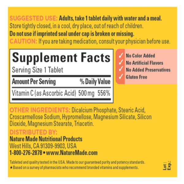Nature Made, Vitamin C, 500 mg, 100 Caplets
