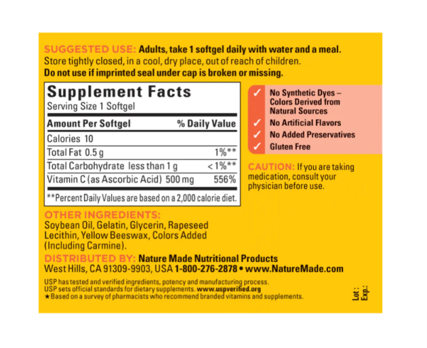 Nature Made, Vitamin C, 500 mg, 60 Softgels