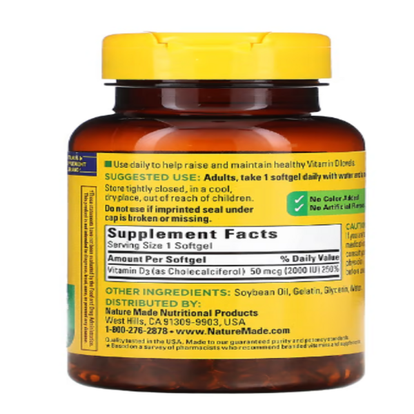 Nature Made, Vitamin D3, 2000 IU (50 mcg), 250 Softgels
