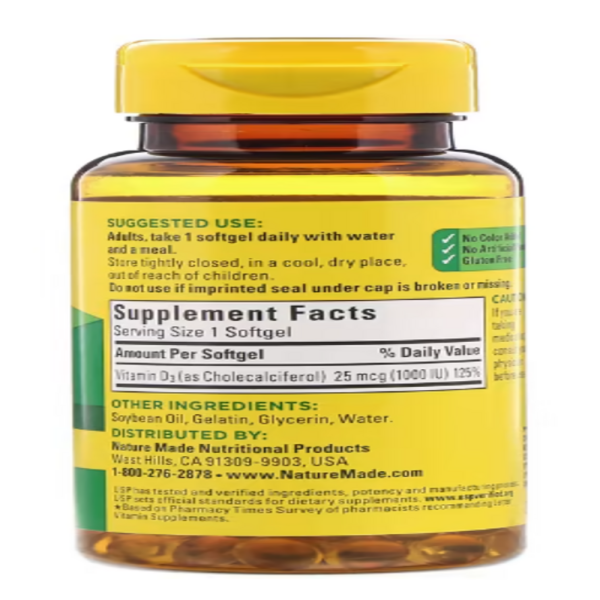 Nature Made, Vitamin D3, 25 mcg, 100 Softgels