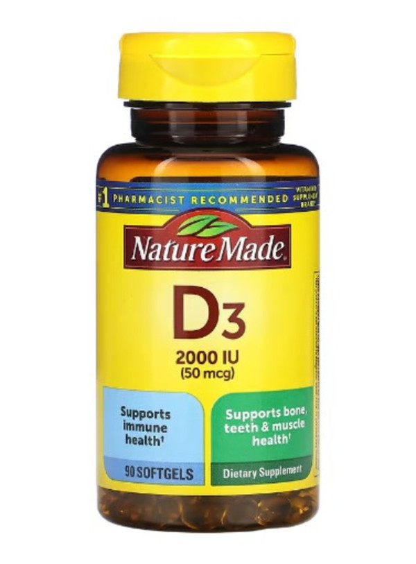 Nature Made, Vitamin D3, 50 mcg (2,000 IU), 90 Softgels