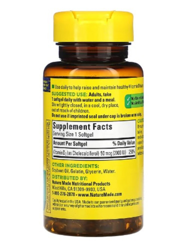 Nature Made, Vitamin D3, 50 mcg (2,000 IU), 90 Softgels