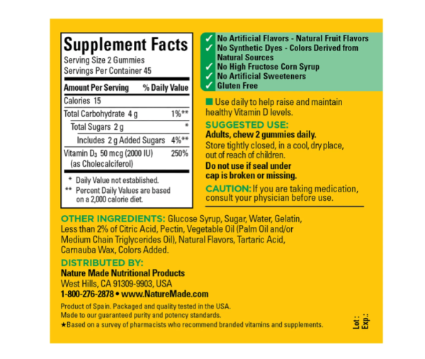 Nature Made Vitamin D3 Adult Gummies Assorted Fruit - 90 Gummies