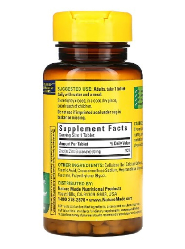 Nature Made, Zinc, 30 mg, 100 Tablets