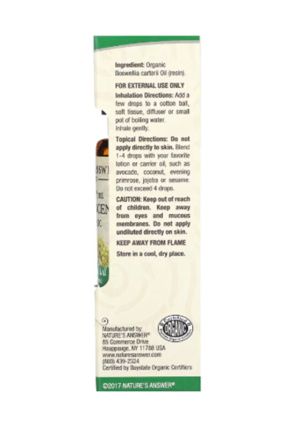Nature's Answer, 100% Pure Organic Essential Oil, Frankincense, 0.5 fl oz (15 ml)