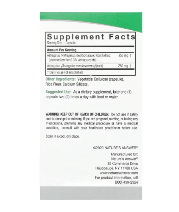 Nature's Answer, Astragalus, 500 mg, 60 Vegetarian Capsules