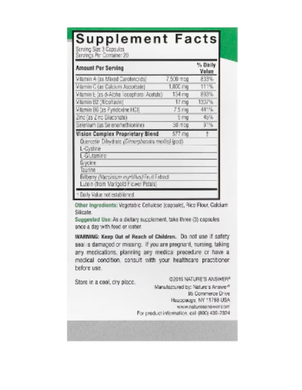 Nature's Answer, Bilberry Vision Complex, 60 Vegetarian Capsules