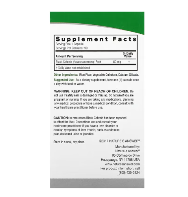 Nature's Answer, Black Cohosh, Full Spectrum Herb, 50 mg, 90 Vegetarian Capsules