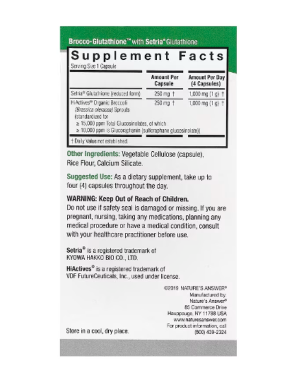 Nature's Answer, Brocco-Glutathione, 500 mg, 60 Vegetarian Capsules