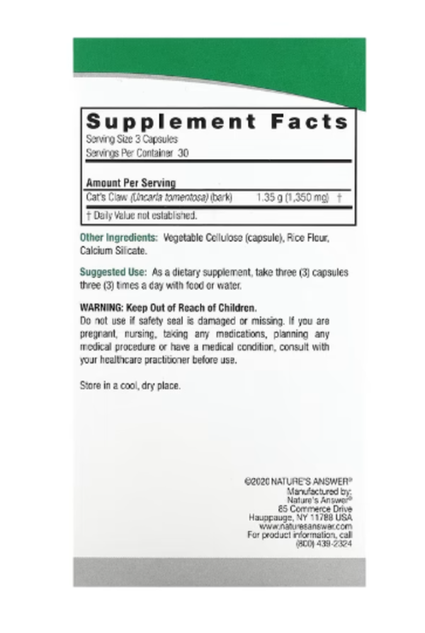 Nature's Answer, Cat's Claw, 1,350 mg, 90 Vegetarian Capsules (450 mg per Capsule)