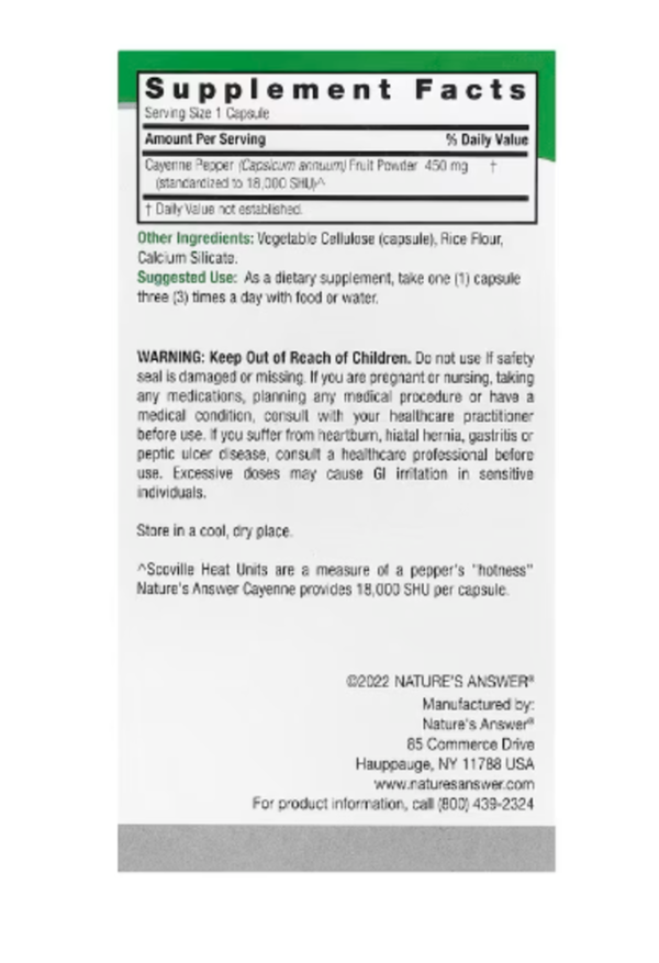 Nature's Answer, Cayenne, 90 Vegetarian Capsules